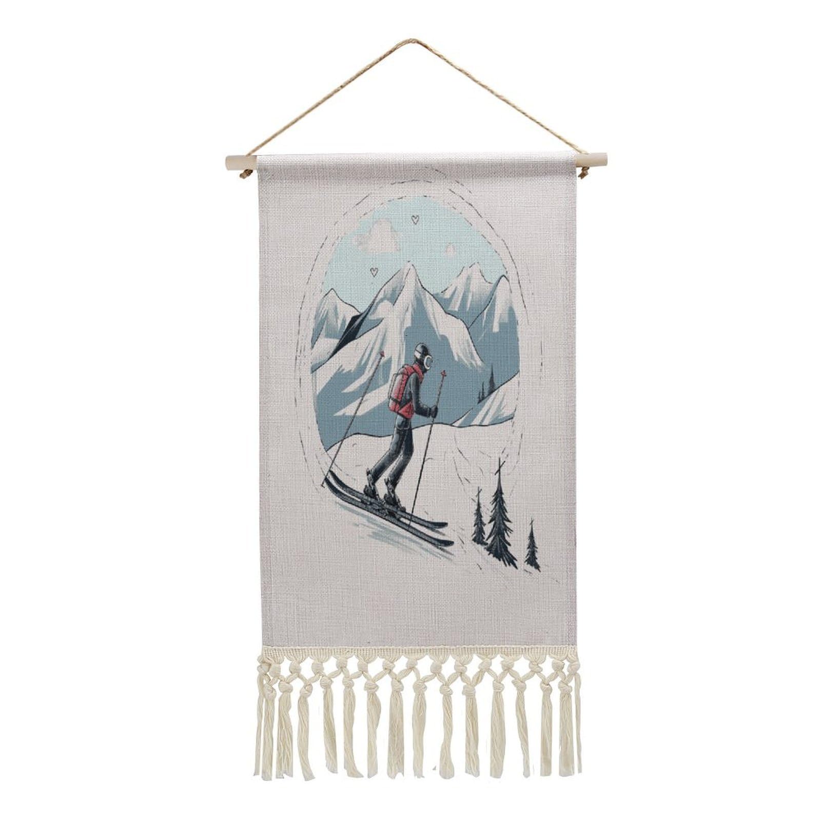 Adfgyerh Style Skiing Theme Tapestry With Tassels Cotton And Linen Hanging Posters, Wall Art For Travel Gift, Wall Tapestry For Office Home Decor Bedroom Living Room Decor