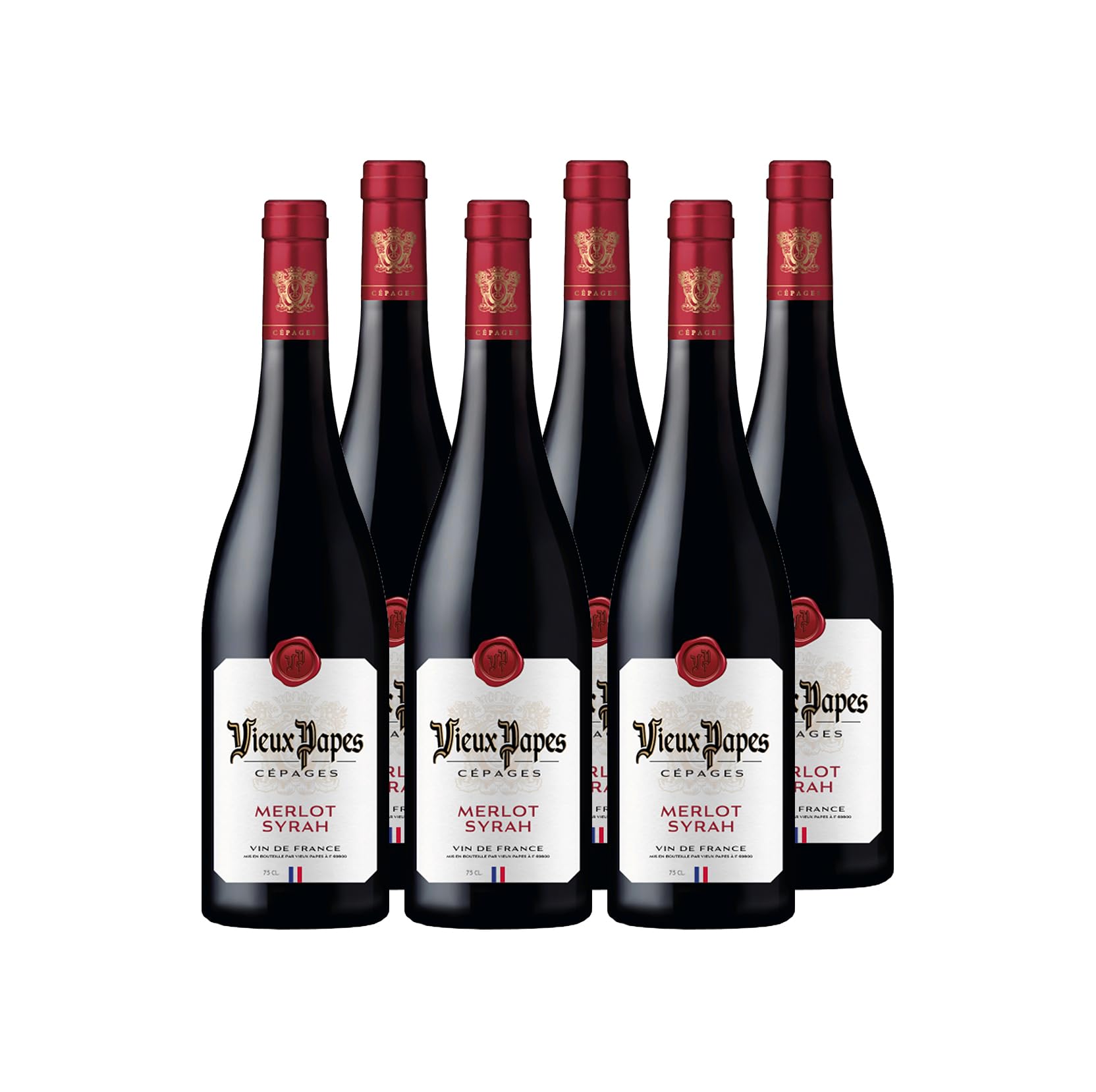 VIEUX PAPES - Vin Rouge - Vin de France - Cépages Merlot Syrah - Lot de 6 bouteilles x 75 cl