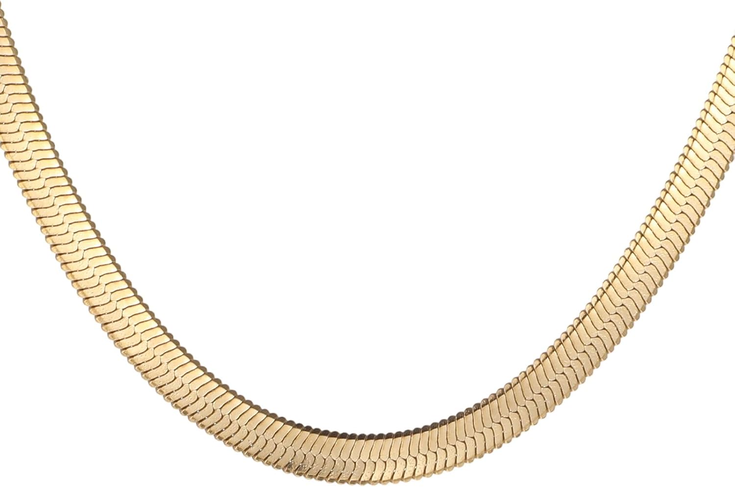 Herringbone Necklace for Women 14K Gold Plated Snake Chain Necklace Dainty Flat Snake Choker Trendy Simple Long Layered Chunky Cuban Link Chain Jewelry for Gifts Non Tarnish