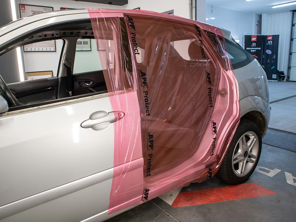 APP Protect - Film fenetre autocollant | Ruban de masquage peinture carrosserie | Parfait pour pare brise, vitre cassée | Protection eau et poussière | 1,15m x 50m | Rouge