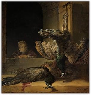 LTXMZ 《Still Life with Peacocks》 Tela Olio Quadri Rembrandt Famoso Poster Stampa Classica Parete Arte Quadro Soggiorno Camera Corridoio Decorazioni 40x40cm No Cornice