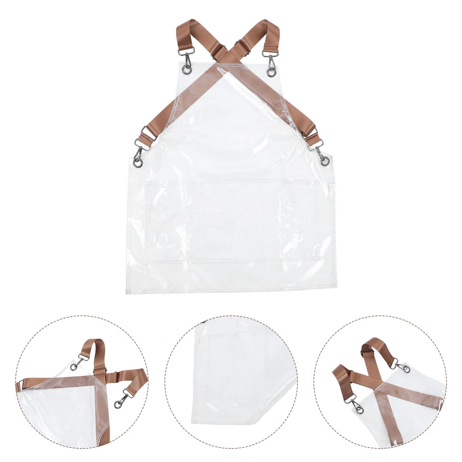 Tablier de Coiffure Transparent en Tpu 60 CM Court avec Sangle Jaune Ajustable, Tablier Imperméable et Résistant à L’Huile pour Salon de Coiffure Professionnel, Protection