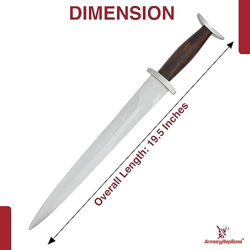 Miniatura 2 de Armory Replicas Knightly Sieghard - Réplica de daga medieval del siglo XIII con mango de madera dura y hoja de acero de espiga completa