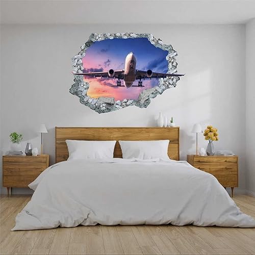 Vinilo adhesivo de pared con agujero de cielo de avión 3D para decoración del hogar, arte mural de avión con agujero de hormigón, calcomanías de
