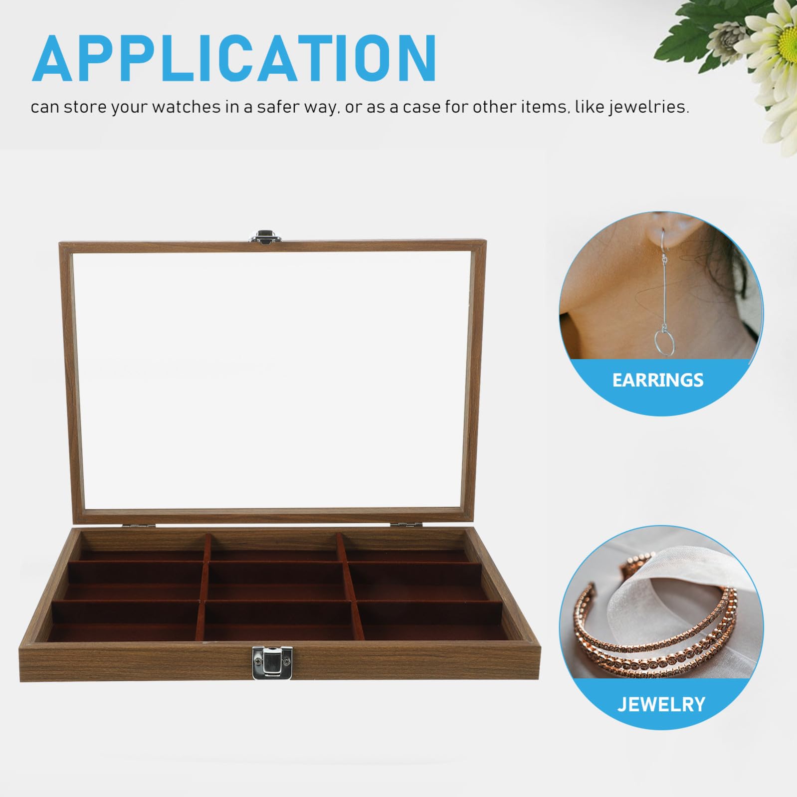 Uonlytech Joyero Retro de Madera con Tapa Transparente y 9 Compartimentos