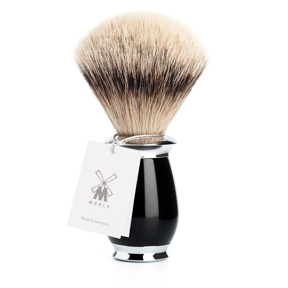 MÜHLE – Pennello da barba – Serie Purist – Argento Tasso Silvertip, formato – pregiata resina nero