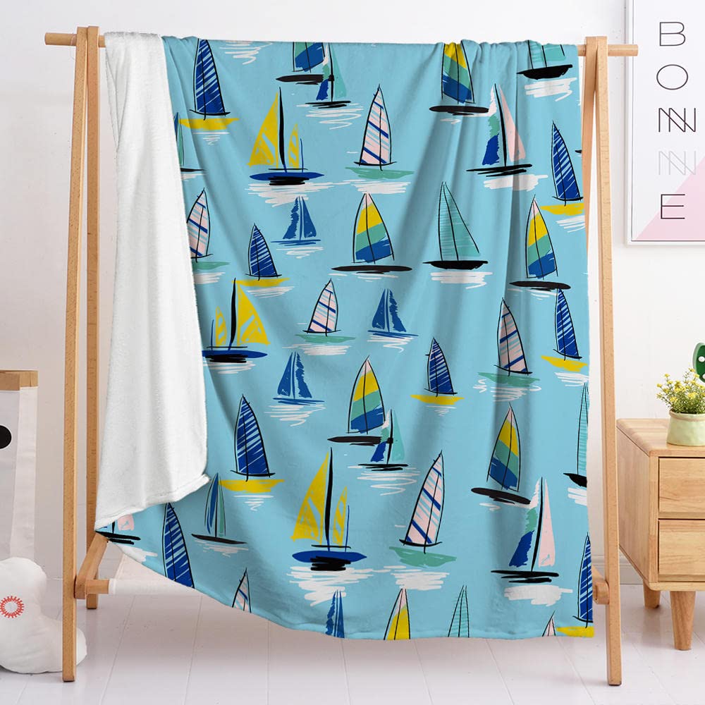 VHKJewE Sherpa Throw Blanket Sailing Duck Egg Blue Throws for Sofas Large Fall and Winter Fleece Soft and Cosy Heavy(150x200cm)