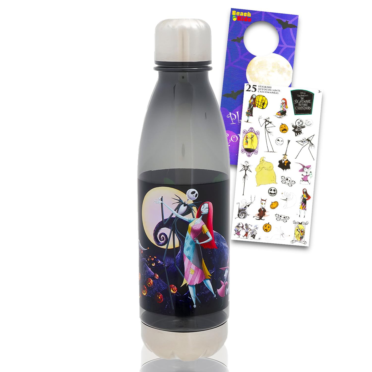 Disney Nightmare Before Christmas Water Bottle Set - Bundle of Jack Skellington Sally Reusable Sports Bottle Stickers More