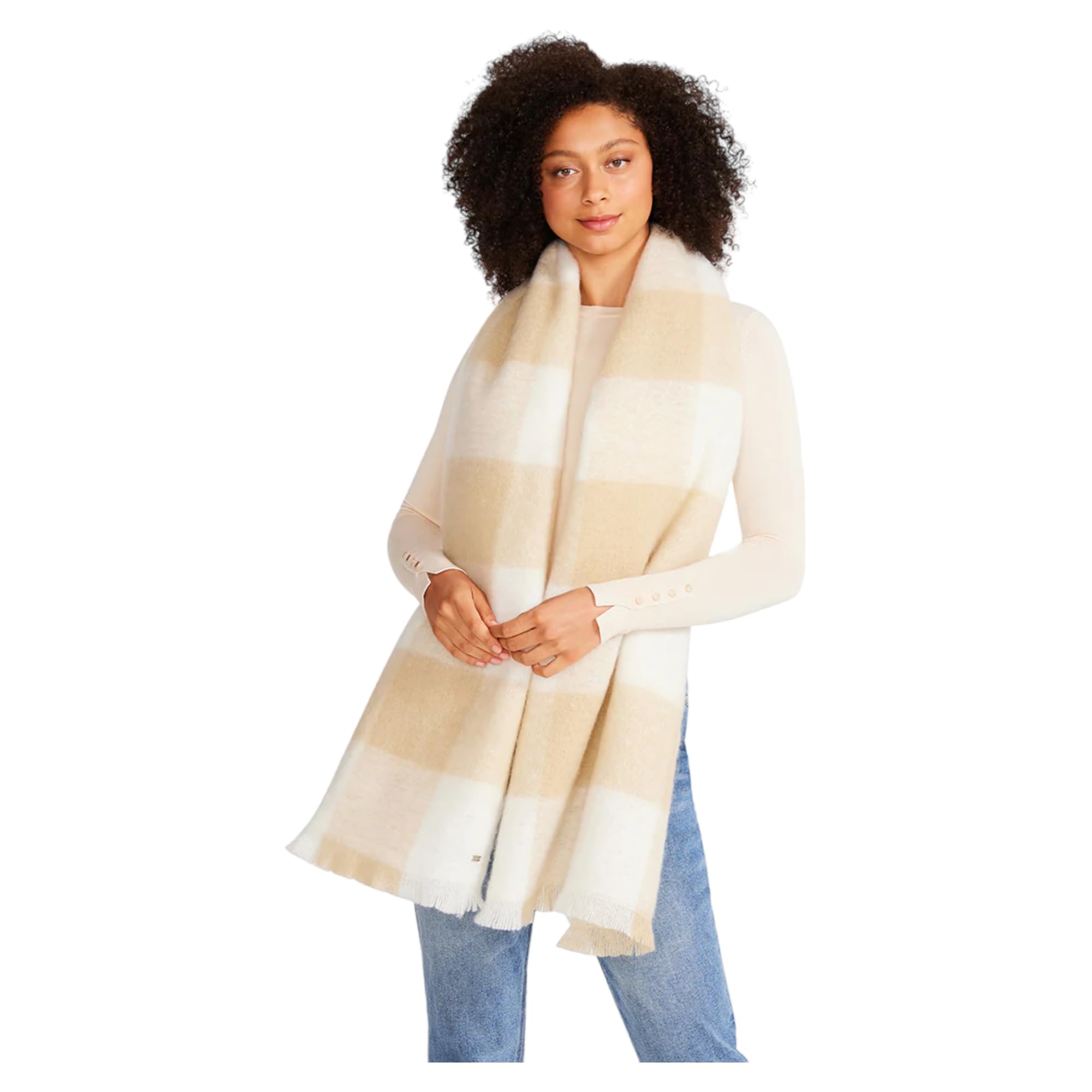steve madden2 Tone Buffalo Check Blanket Scarf (Ivory Multi)