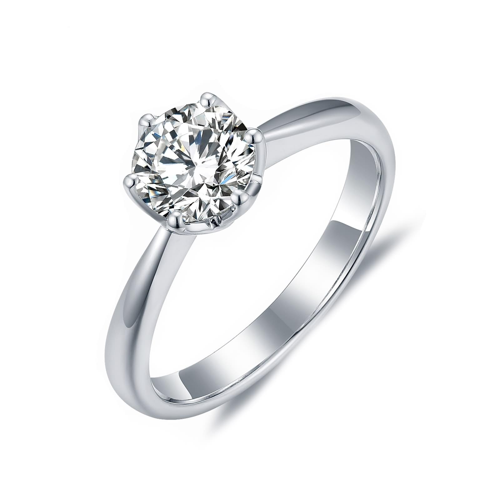 Anello per matrimonio, in oro bianco con classico diamante rotondo solitario a 6 denti, 1 carati
