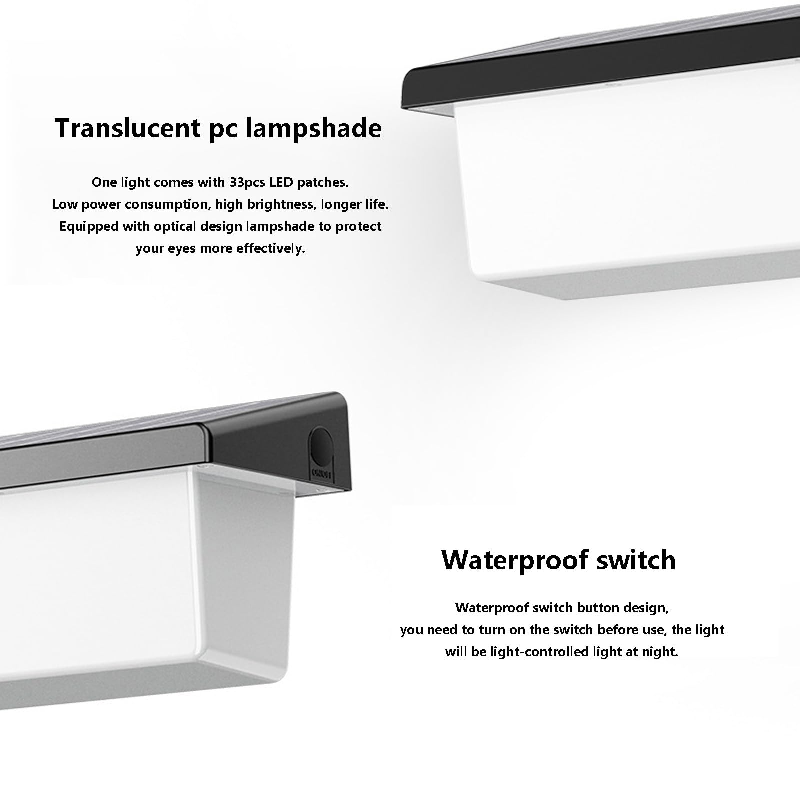 Applique da parete a LED a energia solare per esterni con sensore di movimento, illuminazione a LED, impermeabile IP65, moderna e senza fili, ideale per patio, terrazze e verande (luce nera e bianca)