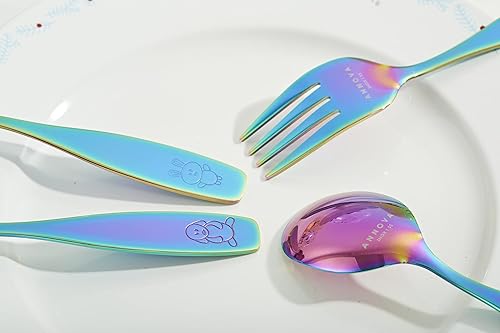 Miniatura 17 de ANNOVA Juego de cubiertos seguros para niños de acero inoxidable, tenedores para niños, cucharadas para niños, utensilios de metal para lonchera