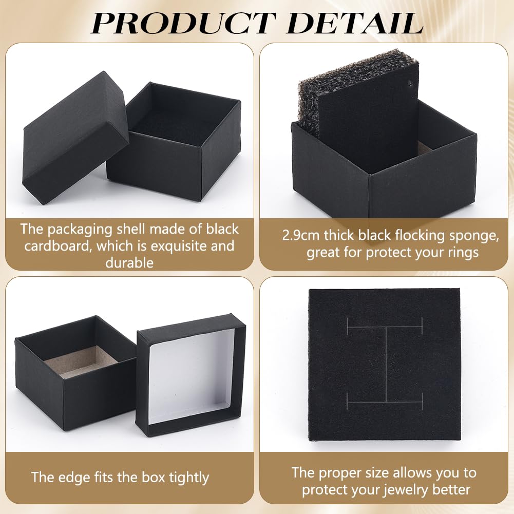 BENECREAT 80 Pcs Coffrets Cadeaux à Bijoux Noirs, Boîte à Bagues Carrée en Carton, 52x52x32 mm Boîtes à Bijoux en Papier pour Bagues Cadeaux de Mariage, Colliers, Bague et Boucles d'oreilles