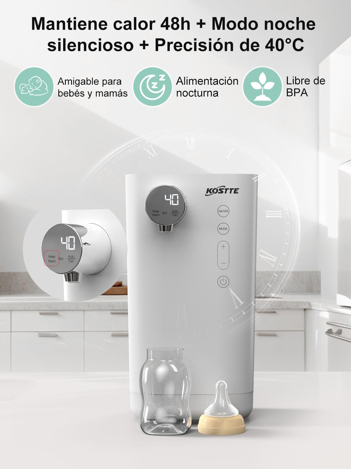 Preparador de Biberones, Calienta Biberones, Preparador de Biberones Instantáneo, Dispensador de agua a Temperatura precisa, 24/7 Mantenga la Temperatura Caliente y Ajustable