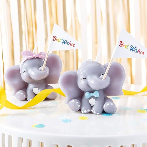 Miniatura 5 de FLYPARTY Velas de cumpleaños para niños con bandera de los mejores deseos, hecha a mano, adorable elefante lindo para decoración de pastel de baby