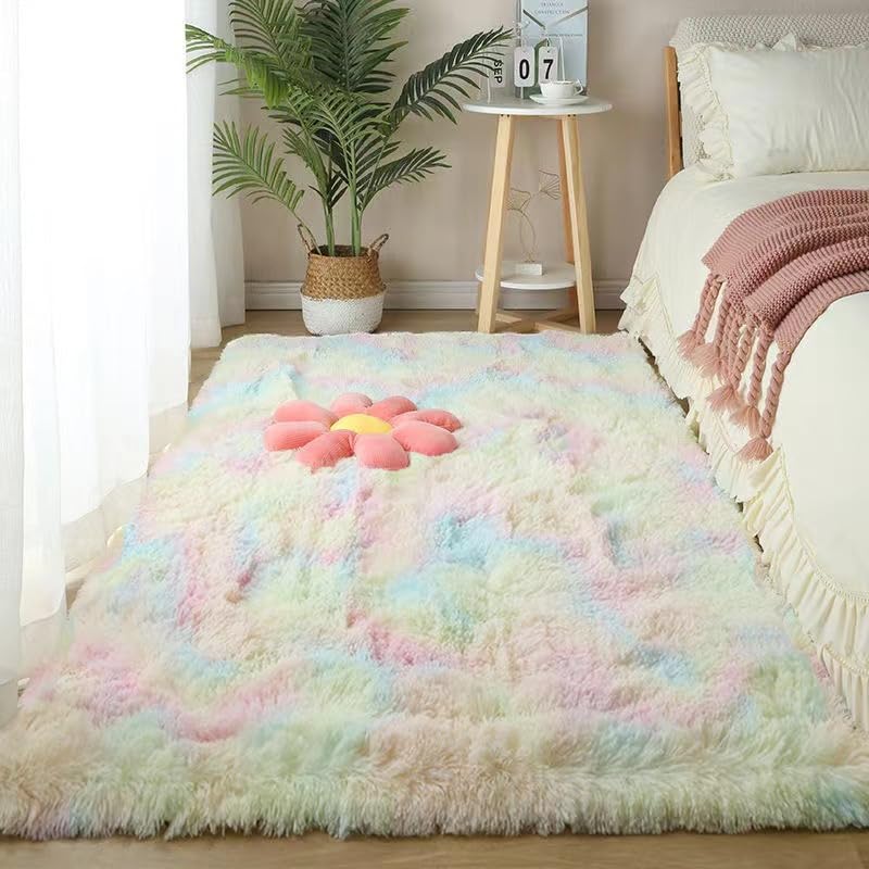 Super Soft Shaggy Living Room Area Rugs, Luxury High Pile Fluffy Modern Durable Thick Bedroom Rug, Washable Plush Carpet for Hallway Kids Room,Multicolor,160×200cm