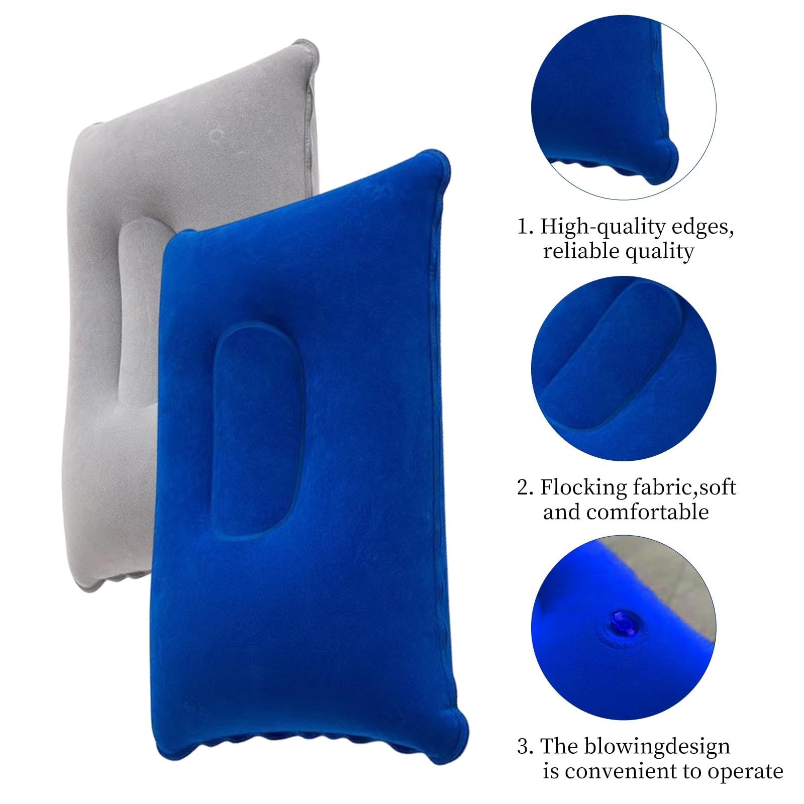 Almohada Hinchable 2 Pcs Cojín Inflable de Camping con Superficie Flocada Portátil Ligero Reposacabezas Adultos