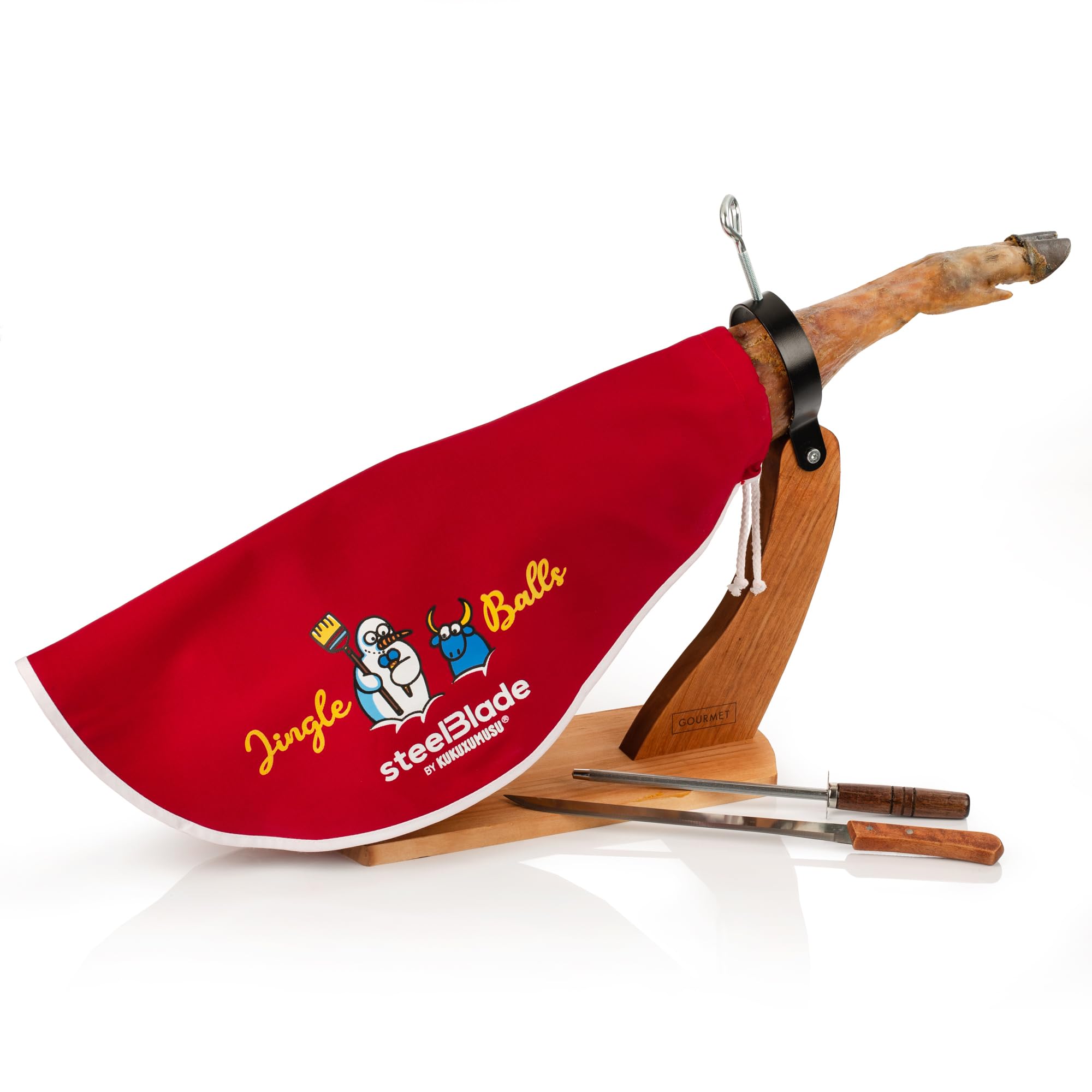 Prosciutto Gondola + Copri prosciutto Kukuxumusu + Coltello prosciutto e Chaira - Supporto prosciutto prodotto in Spagna