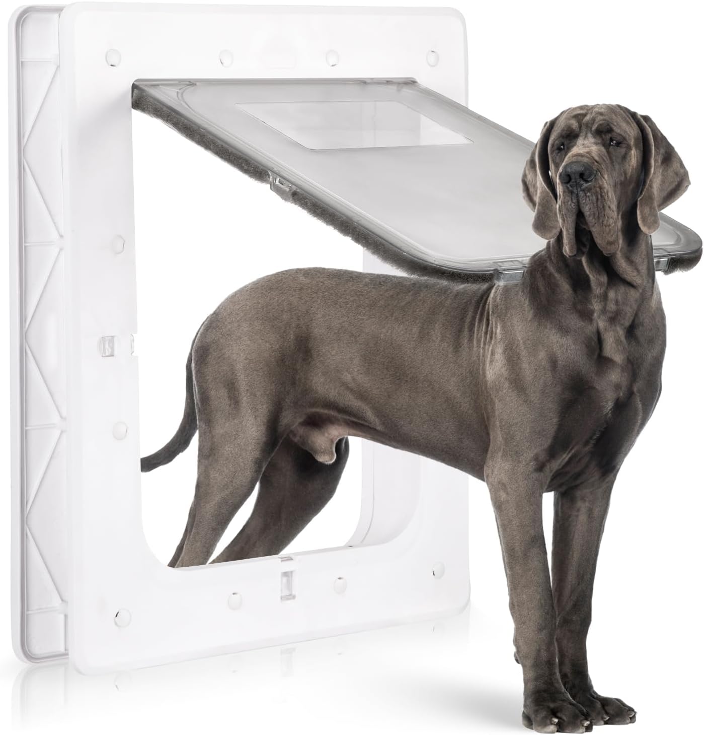 Weatherproof Plastic Dog Door with Secure Locking Panel, Durable White Pet Door 16.7"x11.7" for Large Dogs & Pets, Easy Install for Interior & Exterior Doors, Walls, Screens
