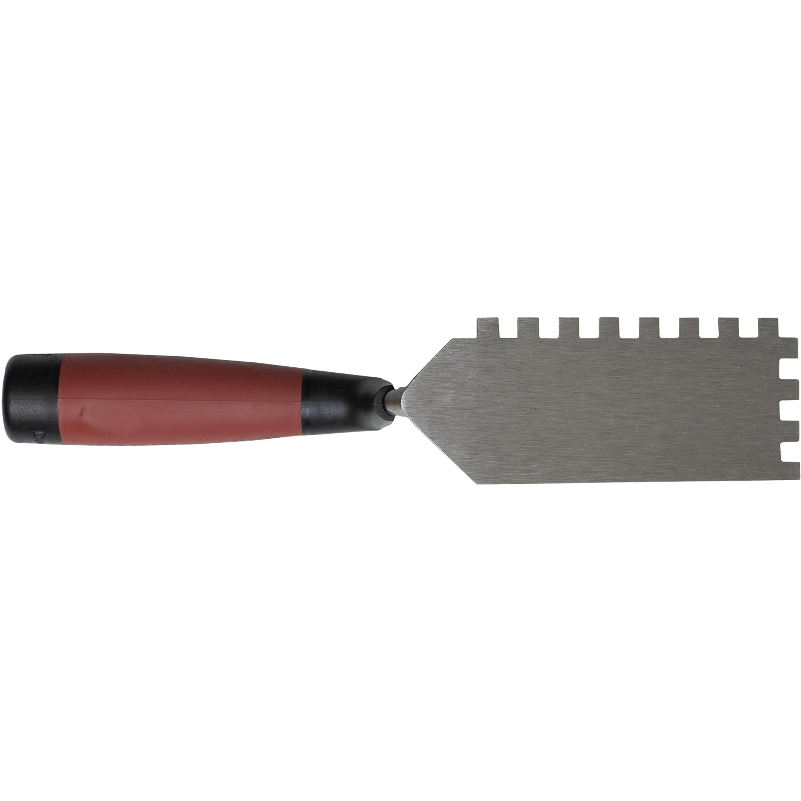 Fratasadora de llanta de dientes cuadrados Marshalltown de 6x6x6 mm y mango Durasoft, fratasadora estrecha para lugares estrechos, dimensiones: 127x51 mm