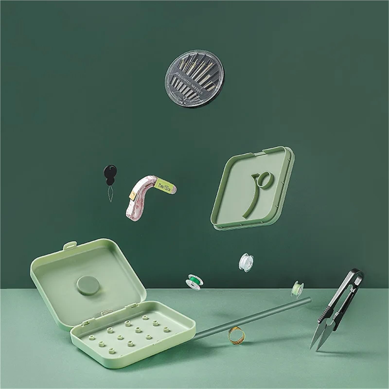 Tragbare Magnetische Nähen Box Haushalt Multifunktionale Kit Set Fingerhut Nadel Lagerung Für Haushalt(Green)