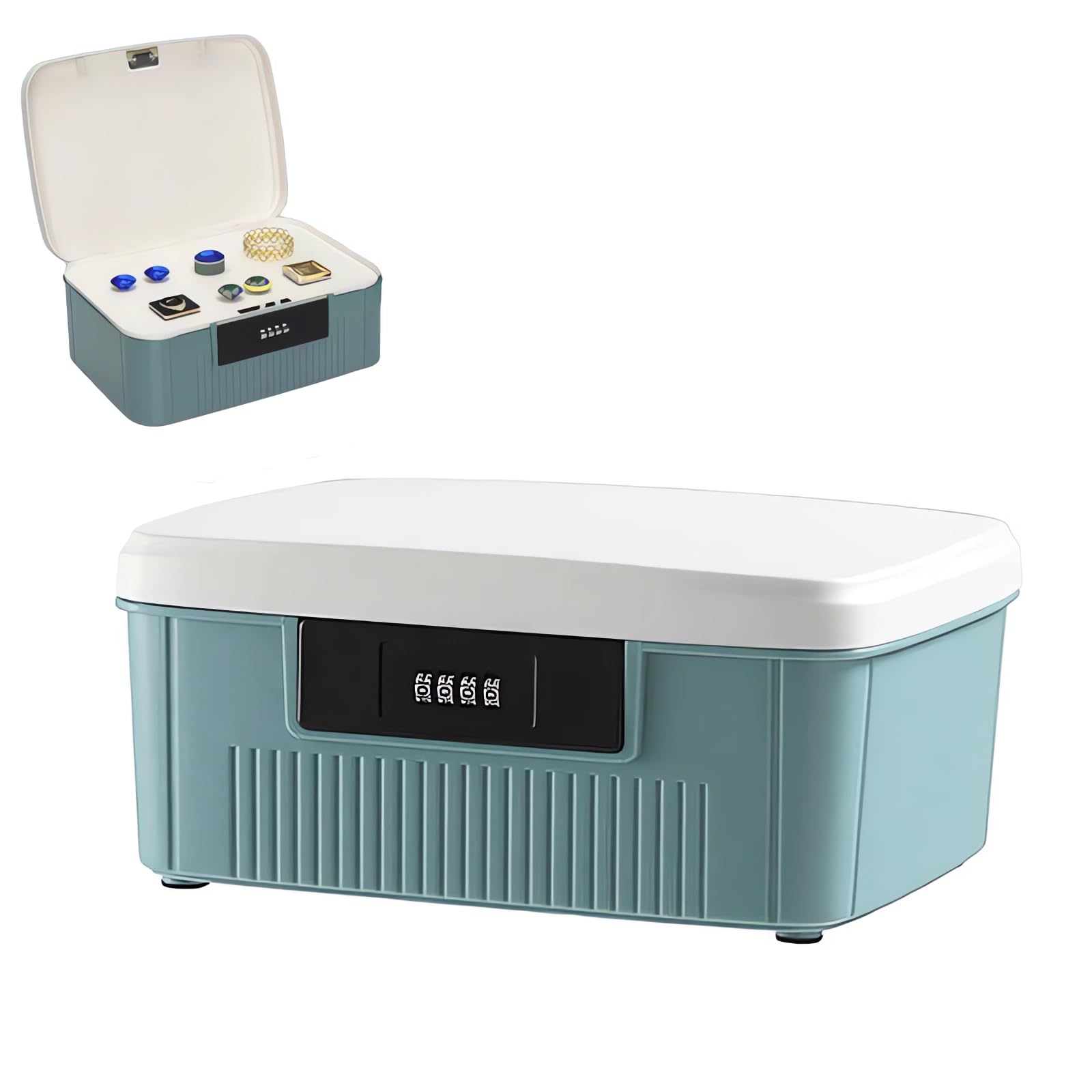Chiziyixin 2 Layer Medicine Storage Box,Medication Lock Box with 4 Digital Code,Portable Handle,Removable Tray,Lockable Medical Storage Organiser for Home Cabinet School Office 25X21X11.5cm (Blue)