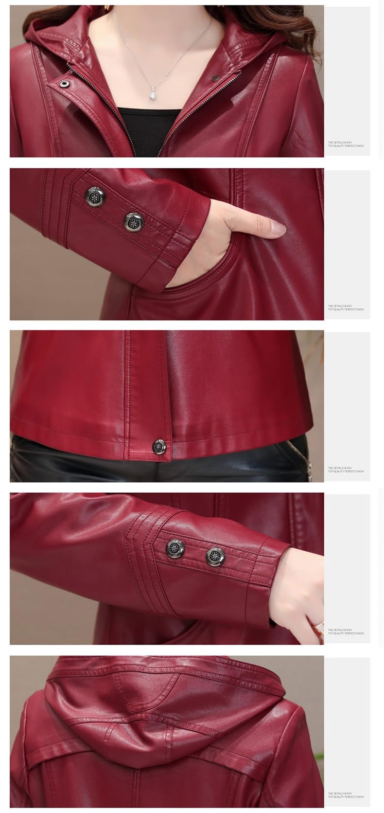 Giacca Da Motociclista Con Cappuccio In Vera Pelle Per Donna, Nera, Maniche Lunghe, Cerniera, Tasche Laterali, Cappotti In Pu, Primavera Autunno, Casual, Vestibilità Slim, Capispalla Di Tr