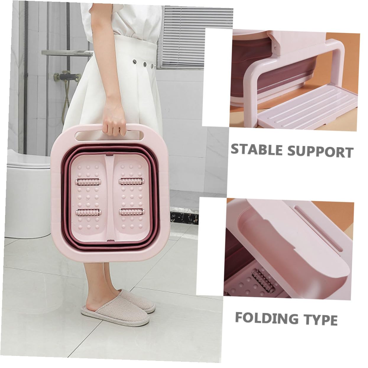 TOPBATHY Klappbares Fußbadebecken aus Pp mit Stabiler Stütze und Bequemem Design für Familien und Reisen Praktisches Fußbad Eimer in Rosa Zufällige Farbe