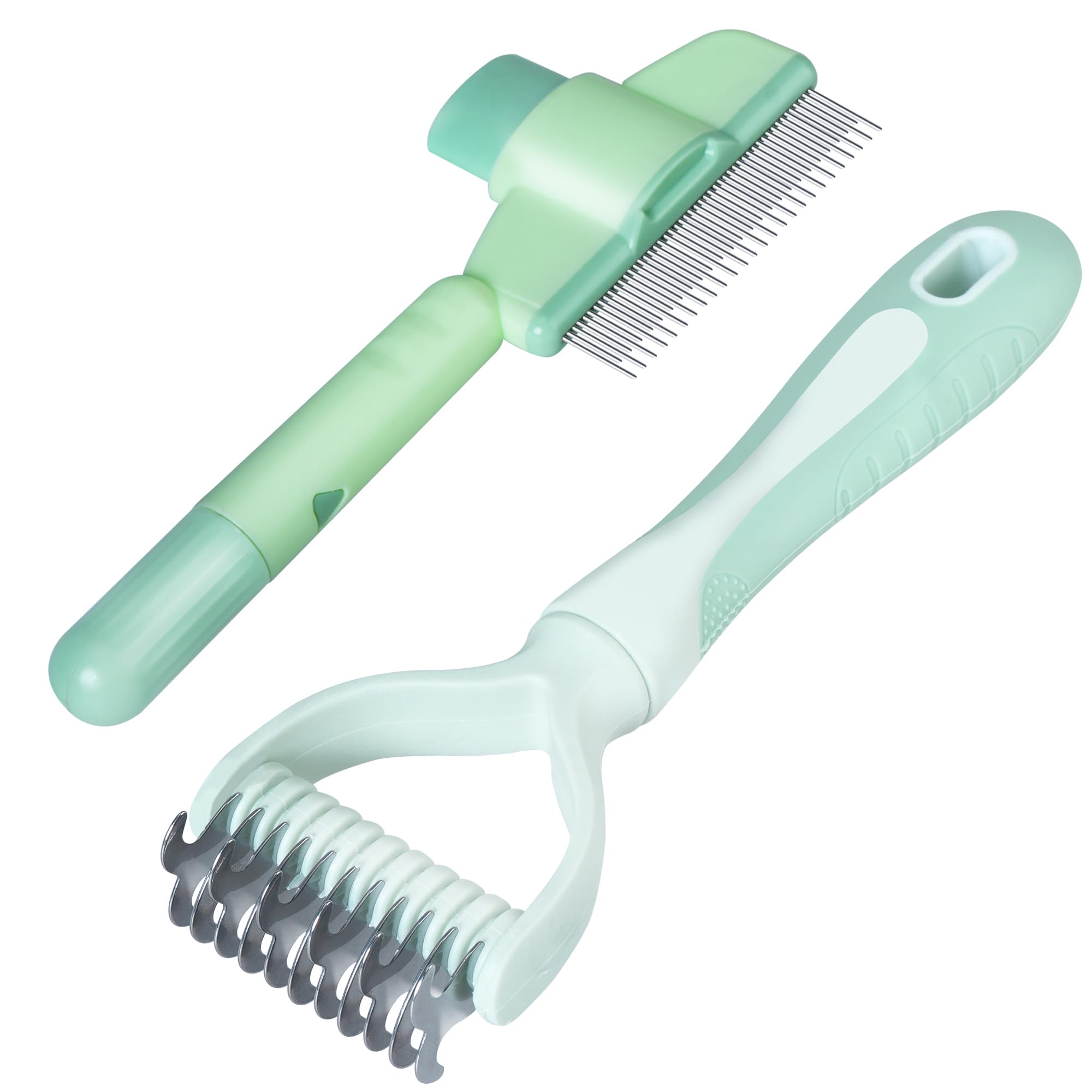 Pet Hair Removal Comb,New Cat Brush with Release Button,Pet Grooming Brush for Short&Long Pet Hair,Deshedding Brush for Pet (Green Set)