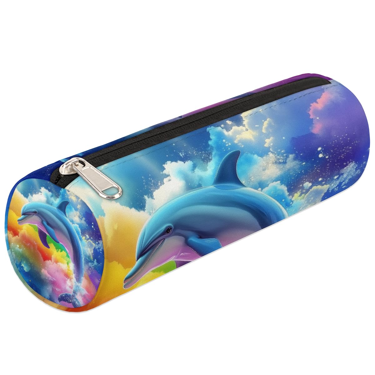 VQUVQV Kids Pencil Case for Girls Boys Kids, Colorful Rainbow Clouds Dolphin Desk Stationery Organiser Pencil Pouch, Portable Small Pen Case for School Office Supplies