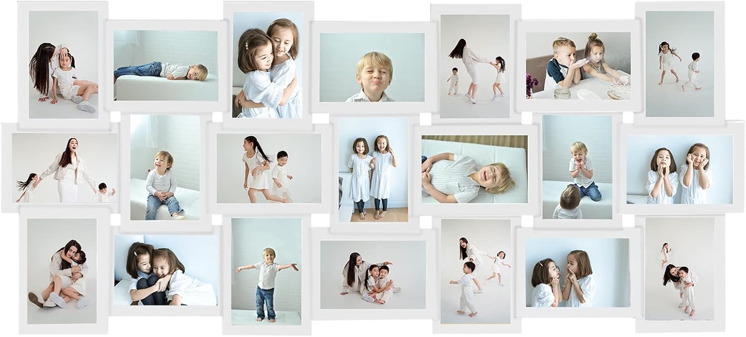 HELLO LAURA Photo Collage Frame 4x6 for Wall Decor - Family Picture Frames Gallery Display Multiple Photos - White White - 21 Opening Photos