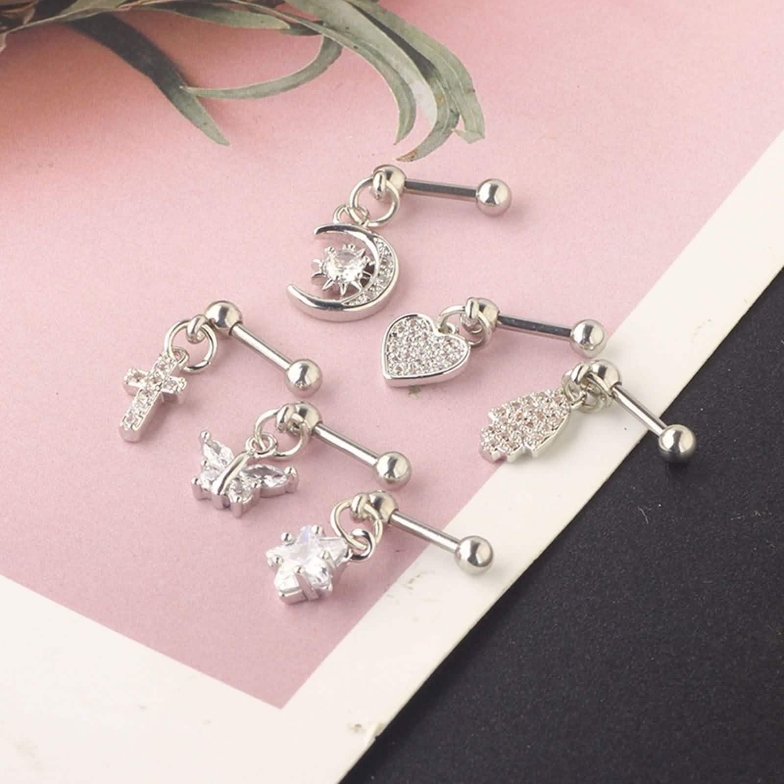 Pendientes de oro blanco para mujer, aretes colgantes para mujer en forma de luna con moissanita