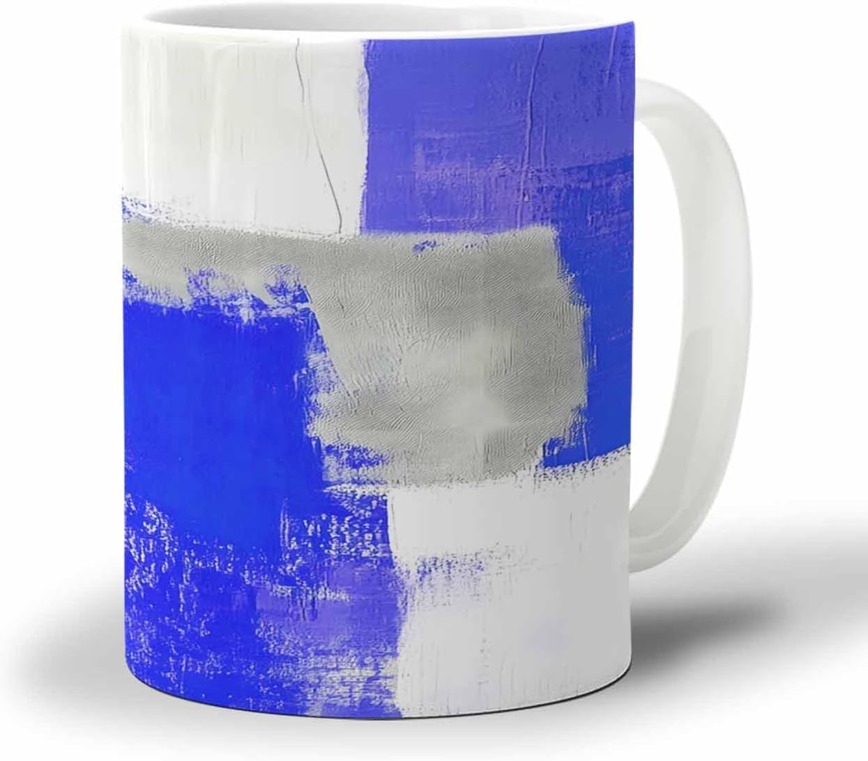 BEMIGO Ceramic Coffee Mug Abstract Ceramic Mug White Cup, Blue White Grey Insulated Coffee Cup with Handle with Pattern Perfect for Tea and Hot Beverages, 12oz
