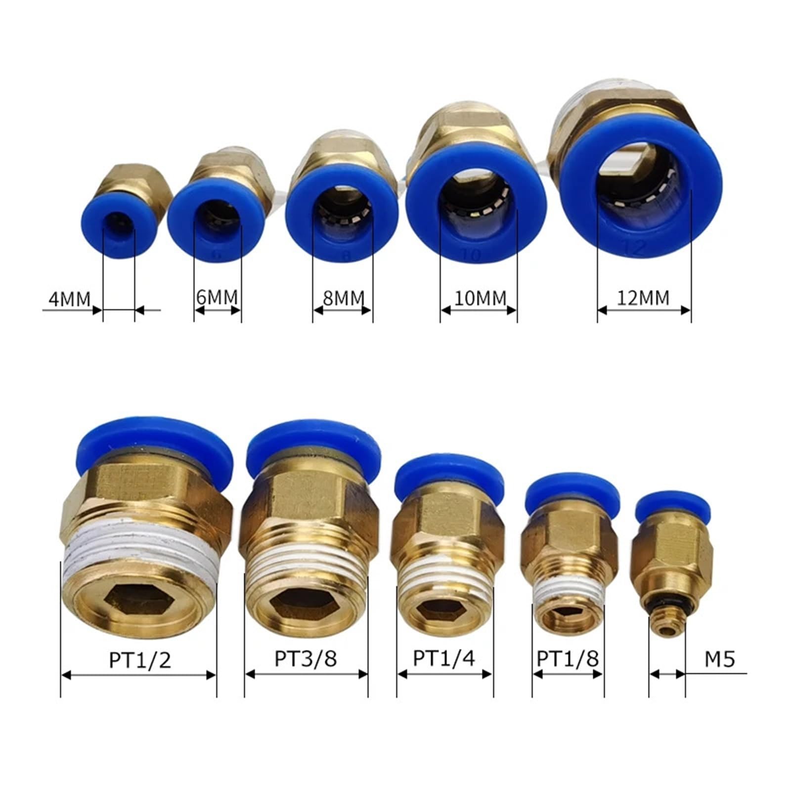 Lot de 4 à 10 raccords pneumatiques pour PC 4 mm 6 mm 8 mm 10 mm 12 mm BSP 1/4" 1/2" 1/8" 3/8" (10 pièces PC4-M5)