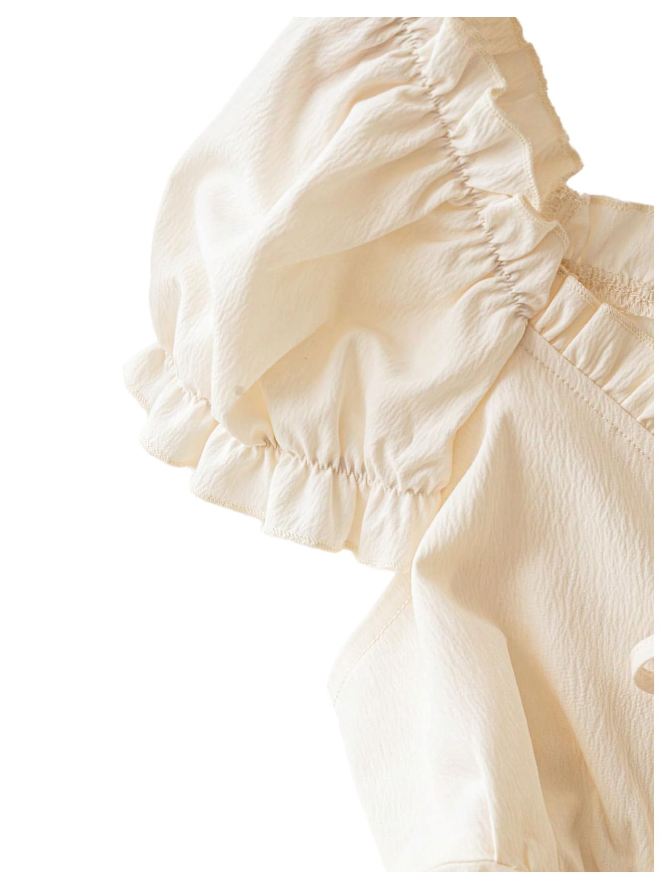 SOLY HUX Women's Sweetheart Neck Frill Bow Tie Front Blouse Puff Sleeve Floral Embroidery Button Down Summer Tops