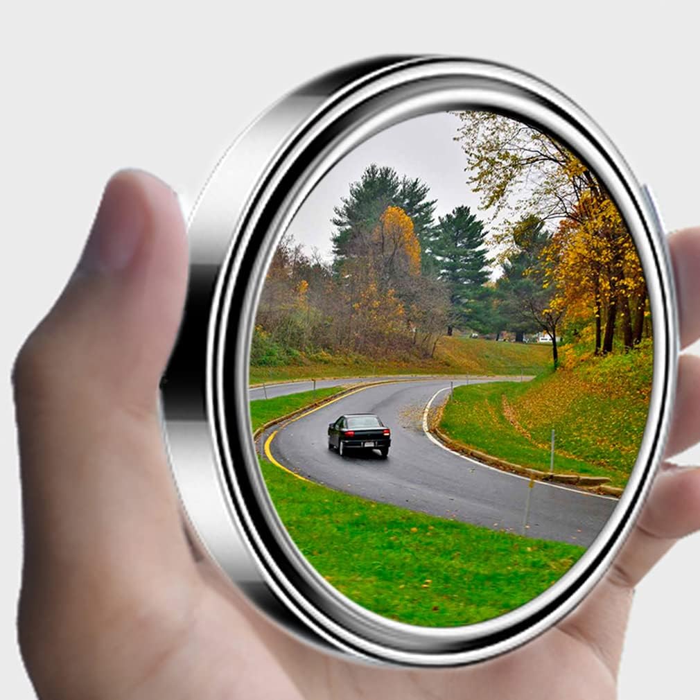 ESreake 2pc 3” Adjustable large Round Stick-on Convex Spot Mirror, big HD Glass Convex Rear View Mirror,Strong Adhesive Blind Spot Mirror for Car, Van, SUV and Trucks (3"(75mm), Silver frame)