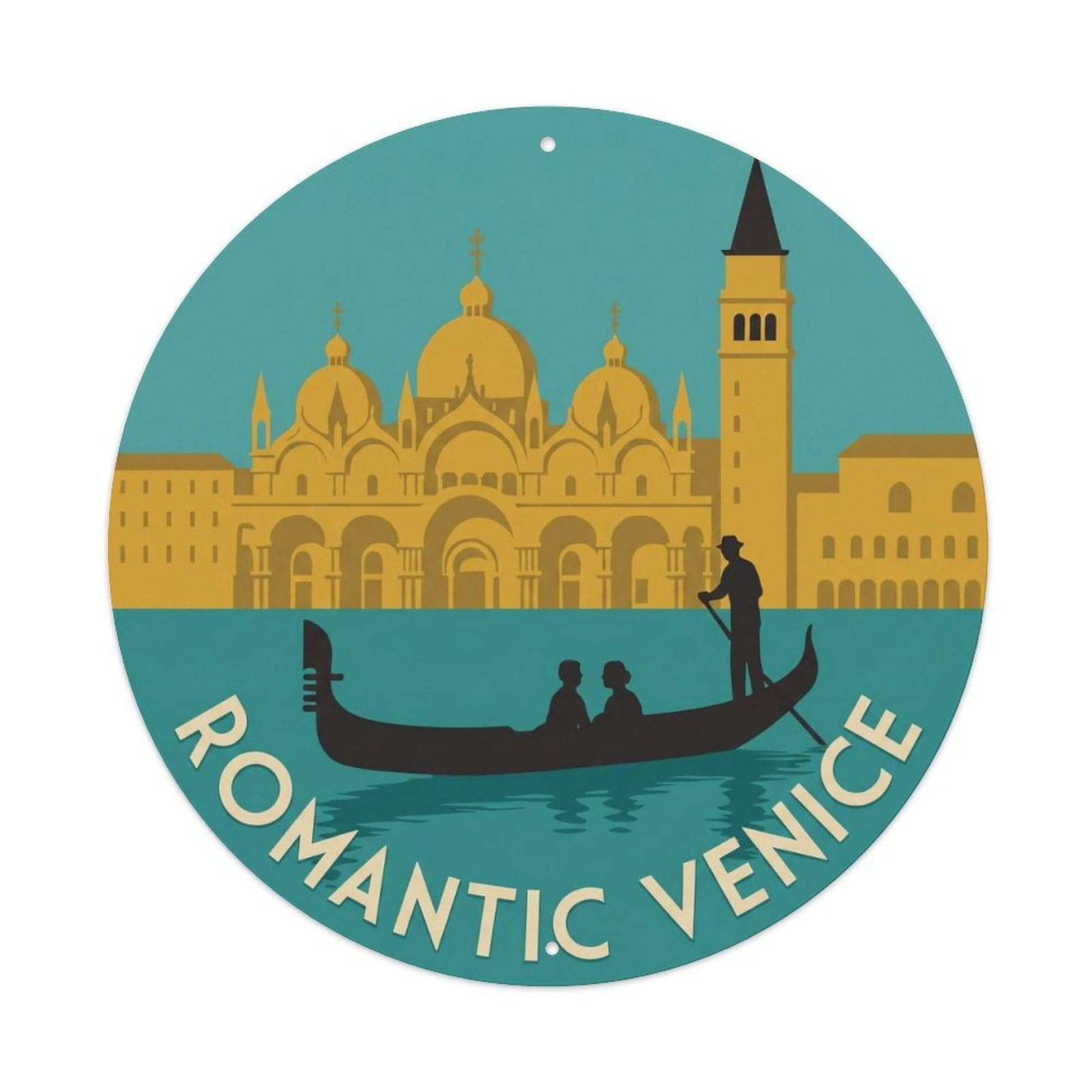 Venice Basilica Vintage Italian Travel Heritage Landmark Metal Tin Sign Plaque Wall Decor for Cafe, Man Cave, Club Bar, Office, Home Garden Round Metal Poster 8x8Inch