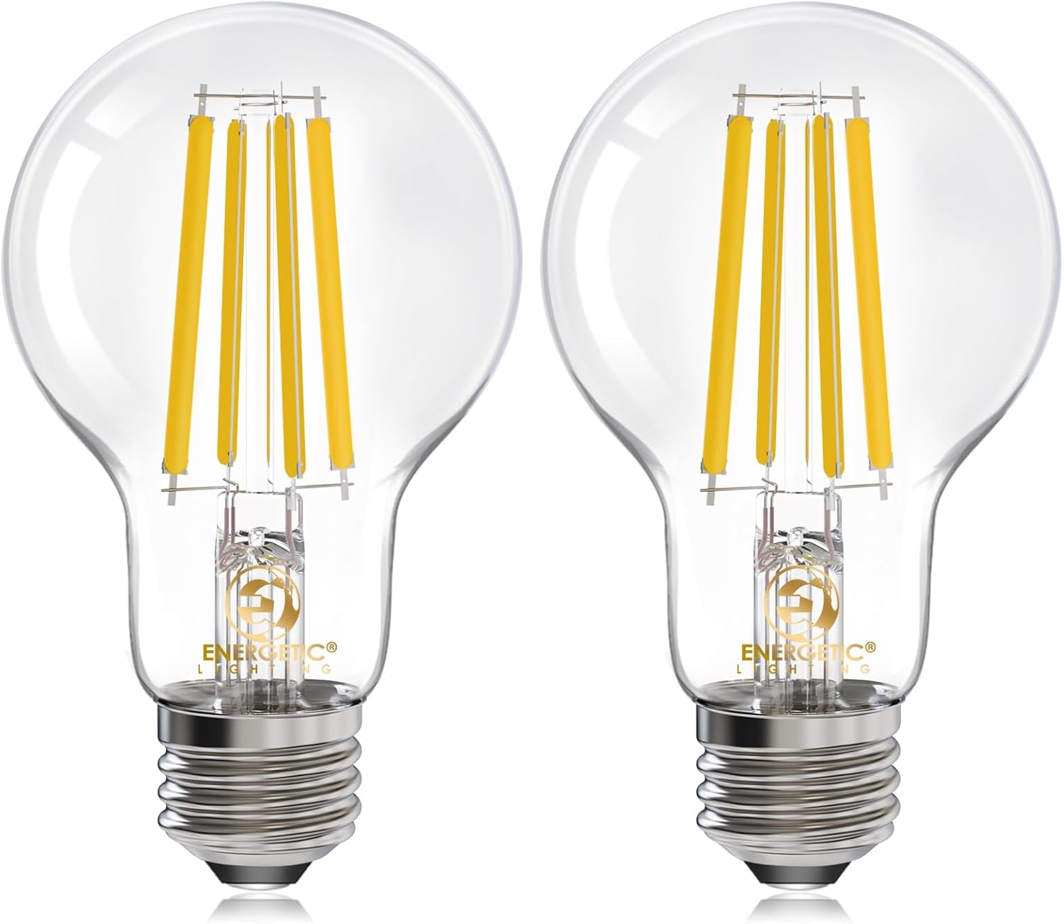 Energetic Dimmable A19 LED Edison Light Bulb, 12W Equivalent 100W, 1600LM High Brightness, 2700K Soft White, Clear Antique LED Filament Bulb for Home, Bathroom, E26 Standard Base, 2-Pack