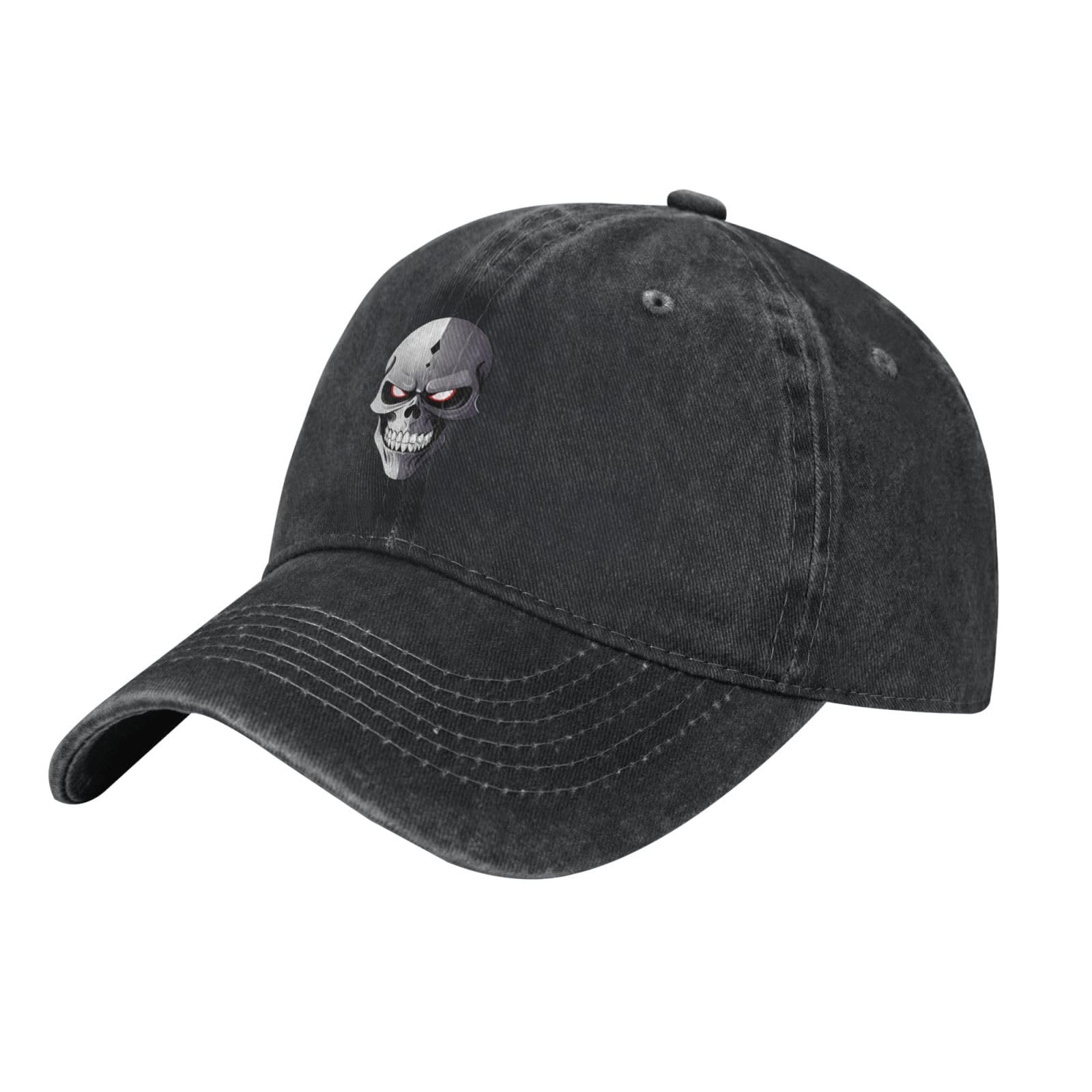 Udfkglp Unisex Black Evil Skull Mask Pattern Washed Cowboy Baseball Cap For Adults - Stylish And Breathable Hat, One Size