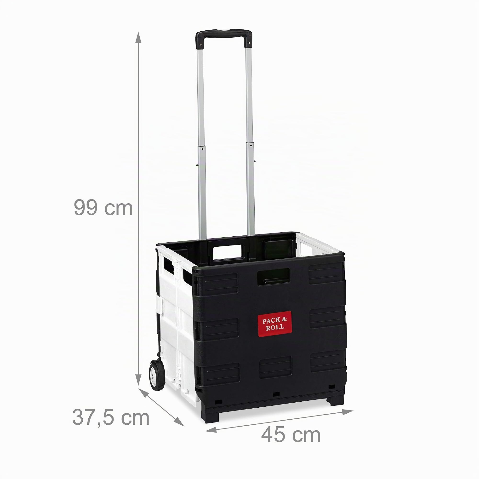 Relaxdays Chariot de Courses, Pliable, poignée télescopique, roulettes, pour Transport, Jusqu’à 35 kg, 50 L, Noir/Gris