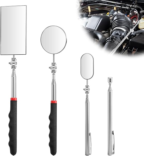 GFUEIGJ 3 Pièces Miroir Telescopique, Miroirs D’Inspection Télescopique avec 1 Aimant Télescopique, Rotatifs à 360 Degrés, Poignées Extensibles, pour Inspections de Véhicules - 1