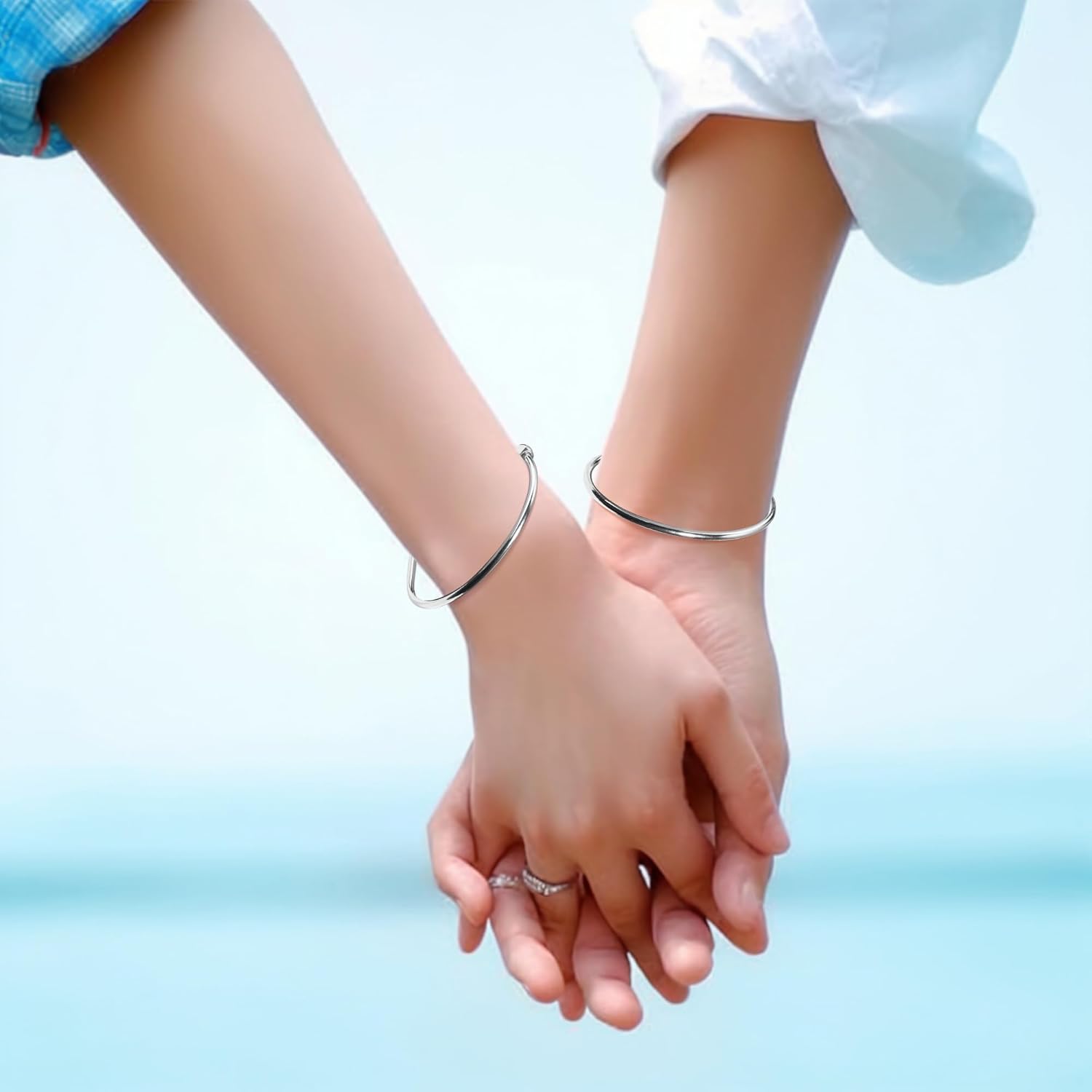 Linsoir beads Stainless Steel Adjustable Bangle Bracelets for Women Gold/Silver/Rhodium Plated Simple Bangles Bracelets 3mm Stacking Open Cuff Bangles Set 2 Pcs/lot Gifts Jewelry - Image 6