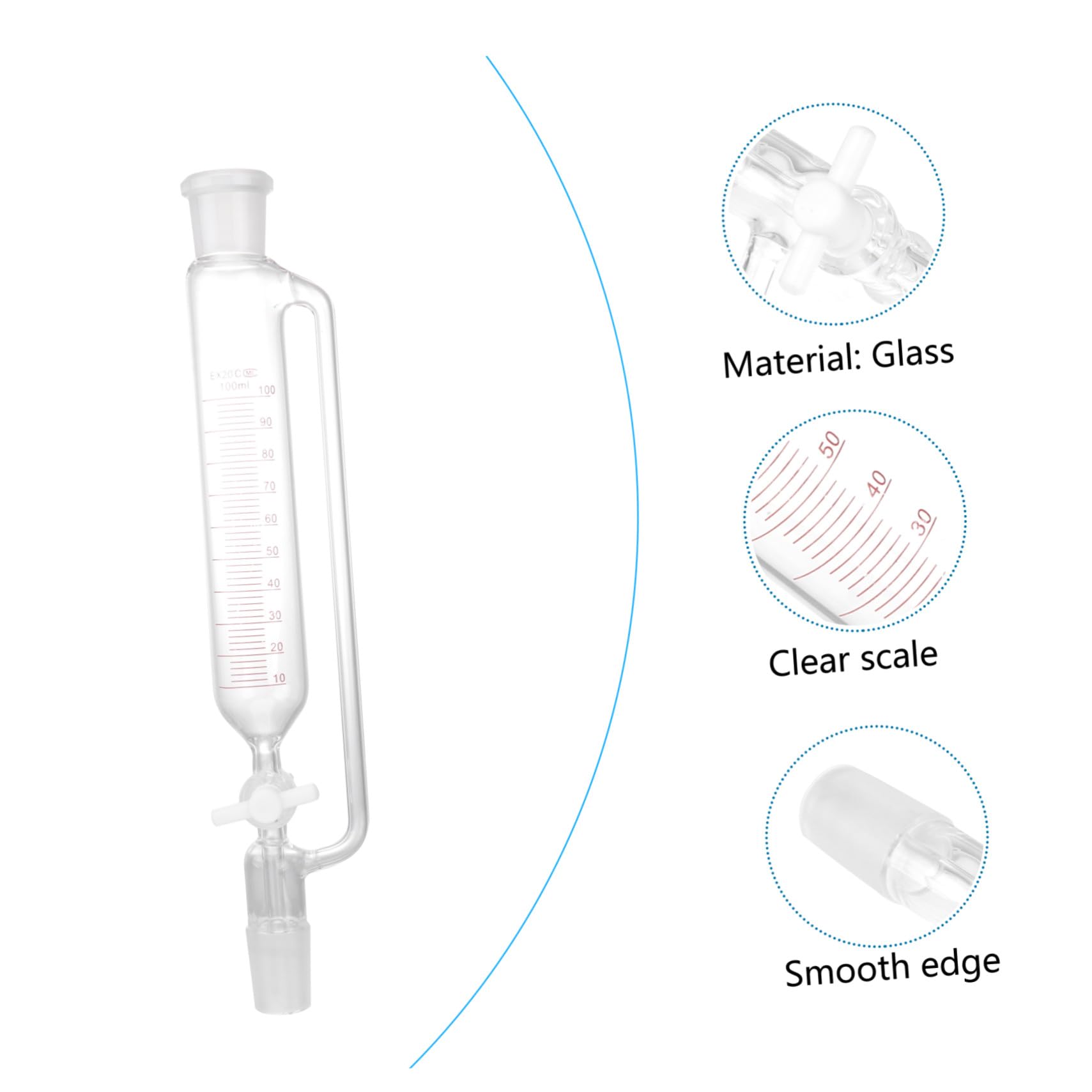 Embudo Pistón de Ptfe de Vidrio de Decantación Cilíndrico Resistencia Química y Corrosión Dispositivo Destilador Experimental Duradero para Laboratorio