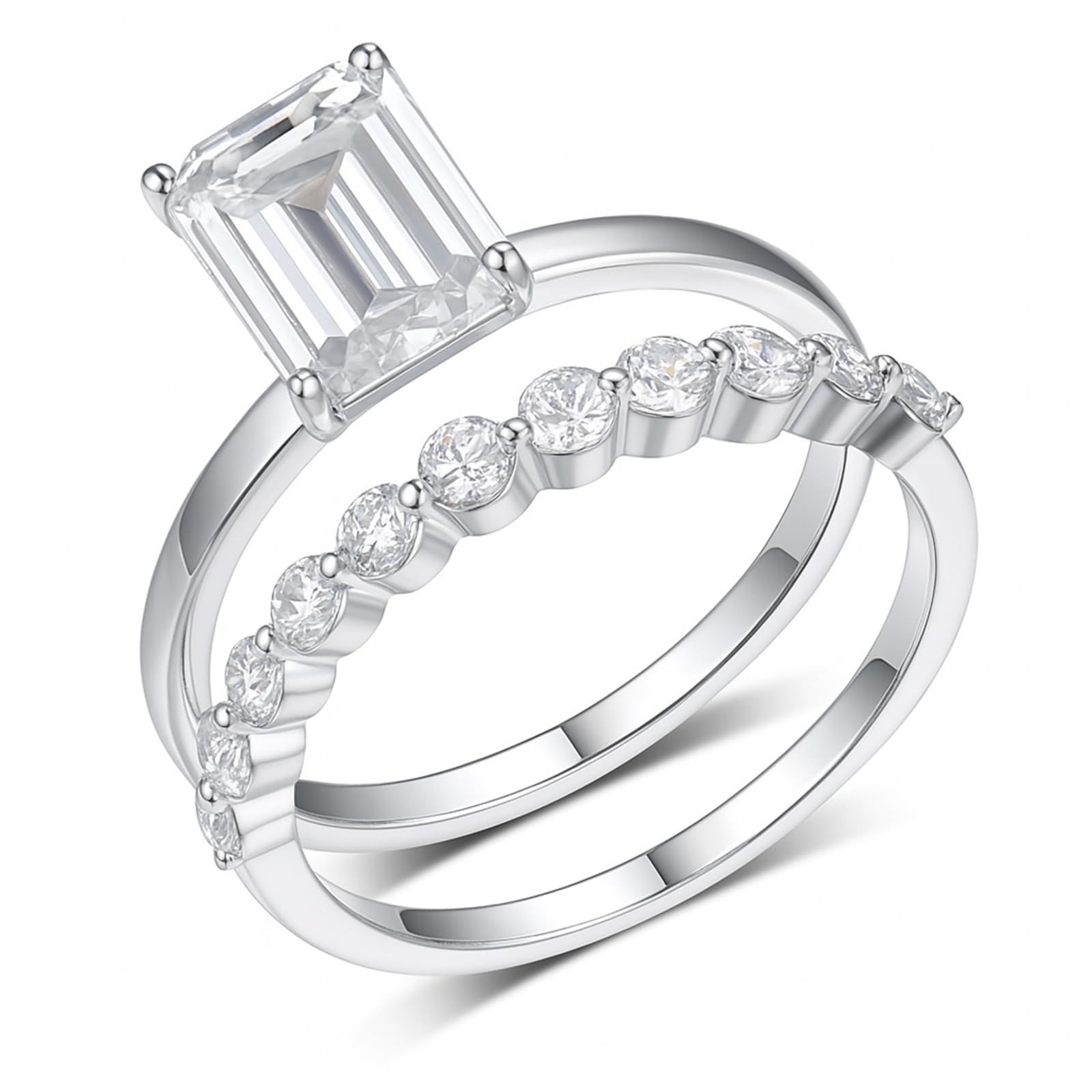 Anelli da donna in oro bianco 18 carati, set di anelli con moissanite taglio rettangolare, gioielli in vero oro, misura 47-65