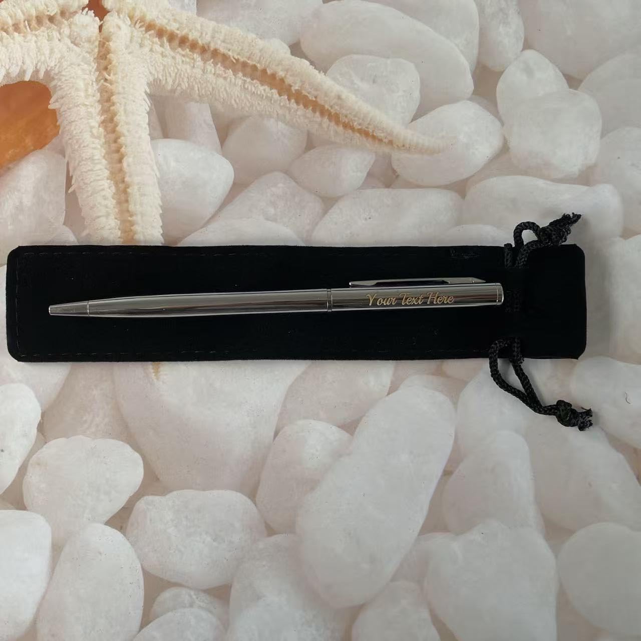 Custom pen personalised Pens, Free velvet pen case, Group Gift, for Teacher, Friends, Student, Faimily, Wedding, Business, Baby shower (Silver) — image 1