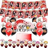 Party Decorations Folding Fans - Birthday Party Supplies Includes Chinese, Japanese Fans, Birthday Banner, Cake Topper, Cupcake Toppers, Balloons