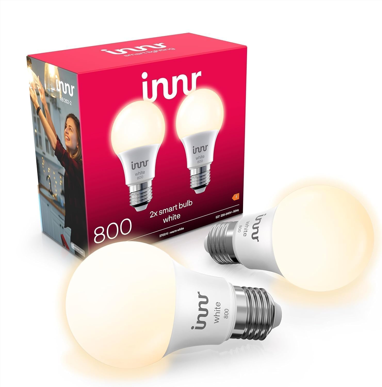 innr innr Zigbee E27 Smart Lampe, funktioniert mit Alexa und Hue* (Bridge erforderlich), Warmweiß, Glühbirne E27 Dimmbar, Smart Home Lampe, 806 Lumen, 2 Stück