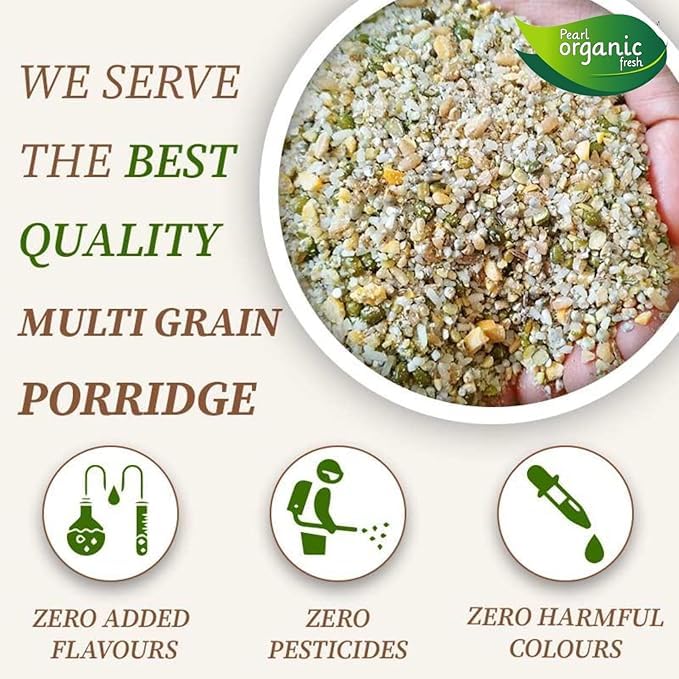 Image of Pearl Organic Fresh Multigrain Pearl Dalia /Daliya | Millet Healthy Breakfast Cereal with Wheat, Maize, Pearl Barley, Moong Dal & Sorghum | High Fiber & Protein-Rich Mix Grain Porridge | Supports Digestion & Weight Loss (500 gm)