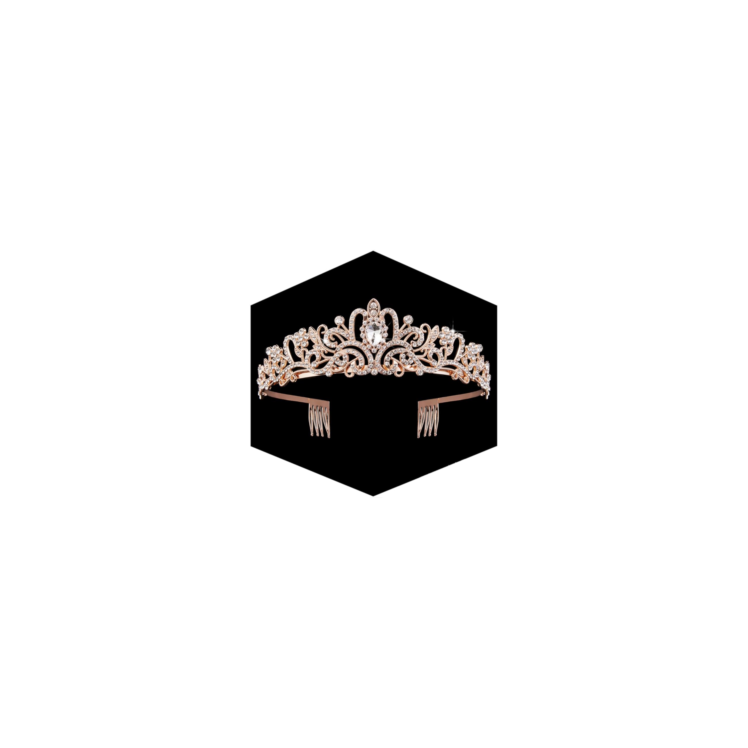 Fesciory Birthday Crown for Women, Gold Plated Crystal Tiara with Sash