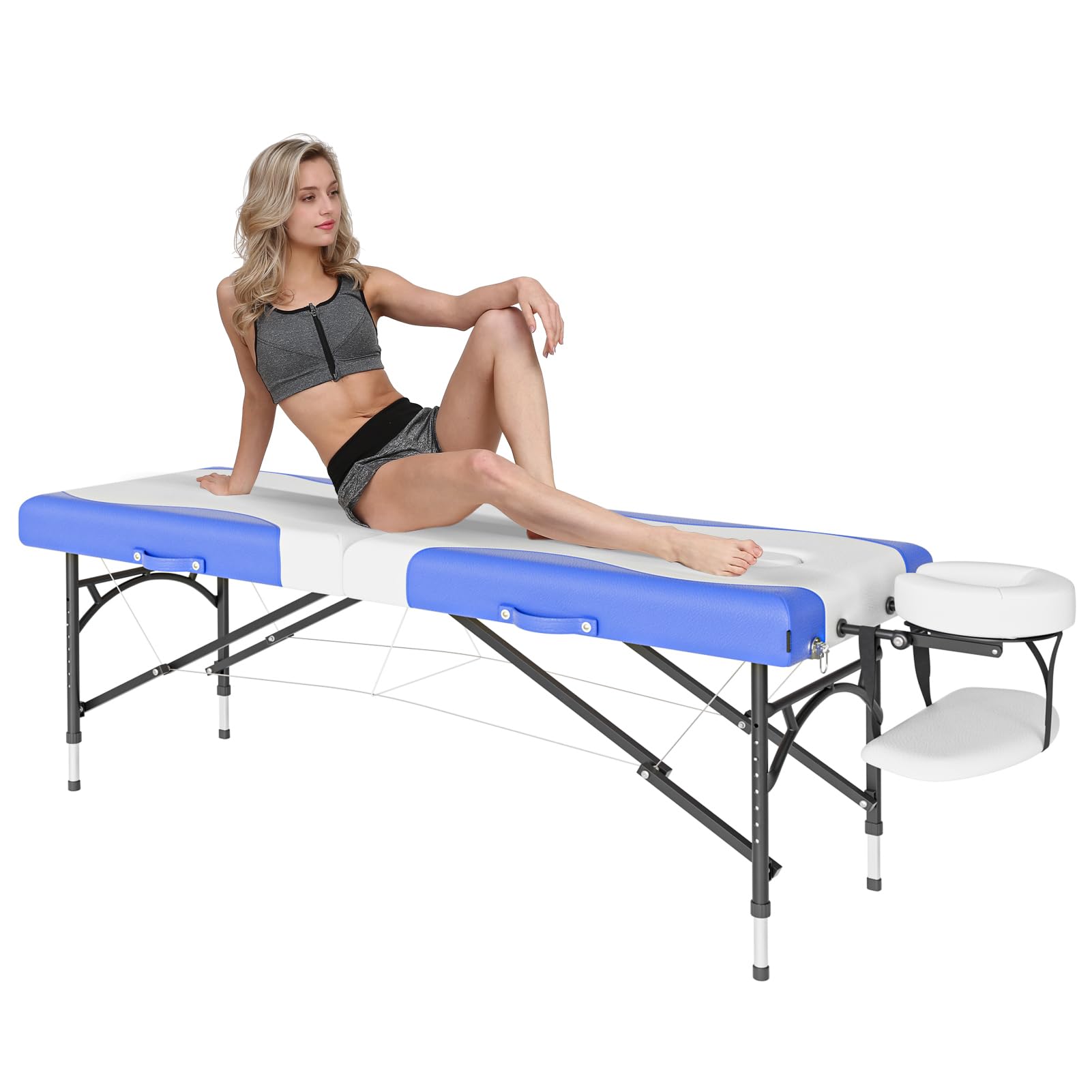 CLORIS Massage Table Folding Facial Spa Table Portable Tattoo Table Aluminum Therapy Bed 2 Sections Thick sponge Metal Headrest Support with handbag